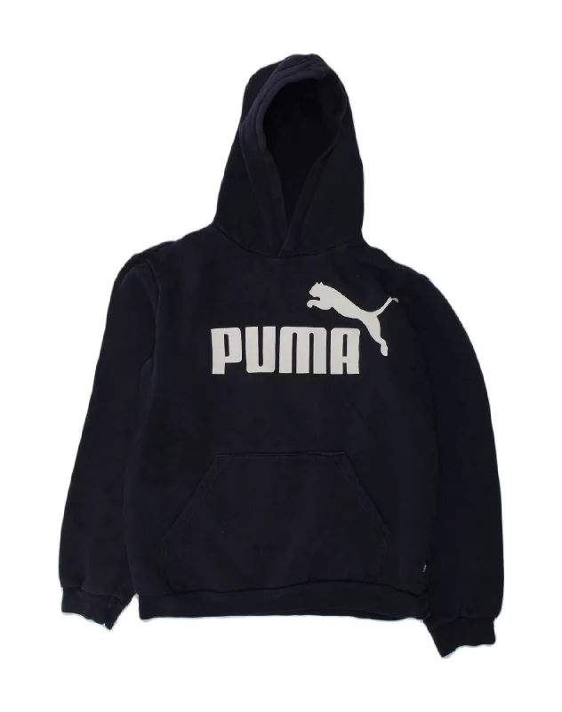 men's cotton blend hoodies -PUMA Boys Graphic Hoodie Jumper 15-16 Years Navy Blue Cotton