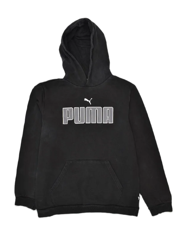 men's casual sweatshirts -PUMA Boys Graphic Hoodie Jumper 15-16 Years XL Black Cotton