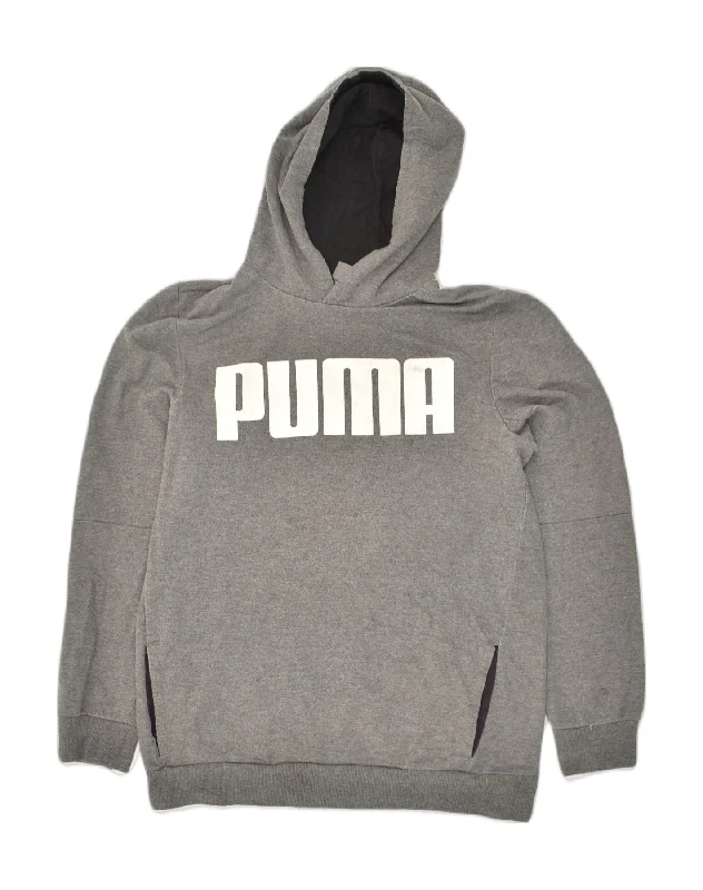 men's hoodie for daily wear -PUMA Boys Graphic Hoodie Jumper 15-16 Years XL Grey Cotton