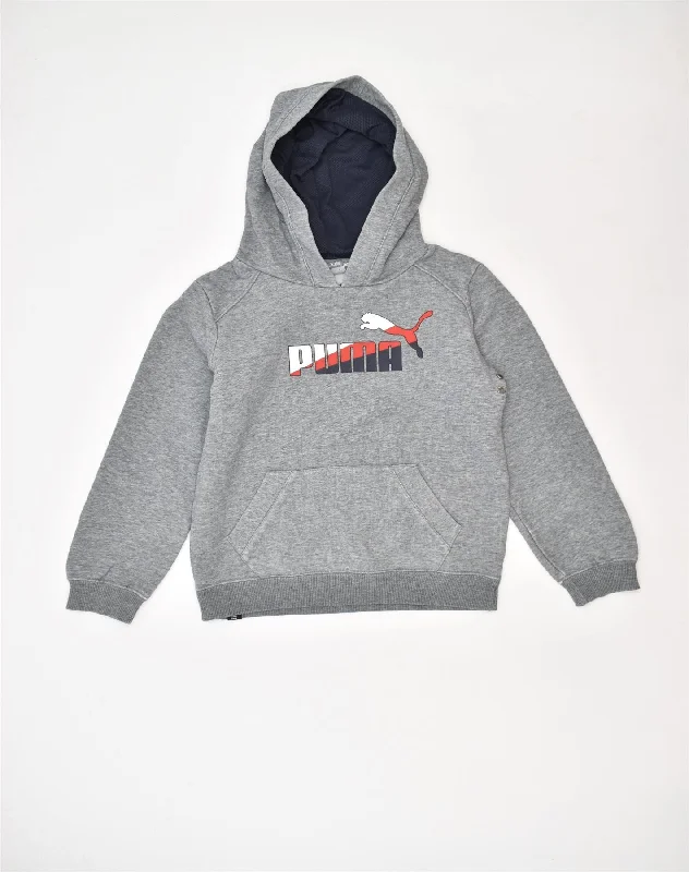 men's hoodie for casual wear -PUMA Boys Graphic Hoodie Jumper 7-8 Years Grey Cotton