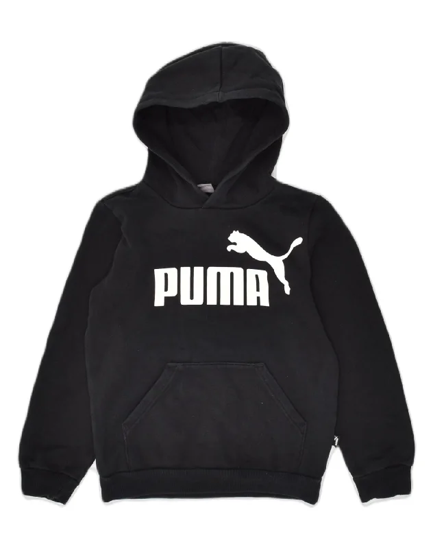 men's hoodie with high collar -PUMA Boys Graphic Hoodie Jumper 9-10 Years Black Cotton