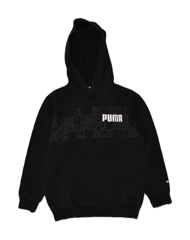 men's workout hoodies -PUMA Boys Graphic Hoodie Jumper 9-10 Years Black Cotton