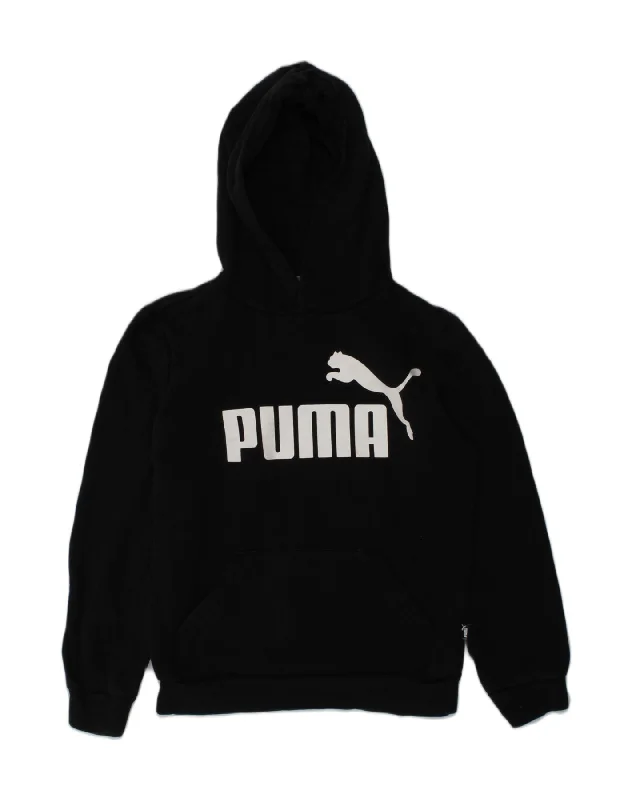 men's hoodie with unique design -PUMA Boys Graphic Hoodie Jumper 9-10 Years Black Cotton