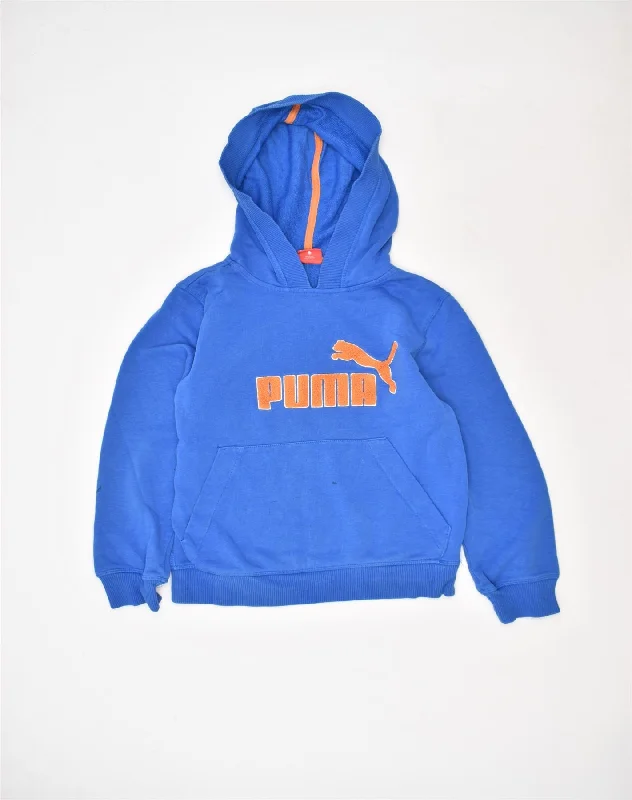 men's warm hoodie jackets -PUMA Boys Graphic Hoodie Jumper 9-10 Years Blue Cotton