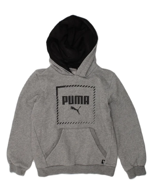 men's trendy oversized hoodies -PUMA Boys Graphic Hoodie Jumper 9-10 Years Grey Cotton