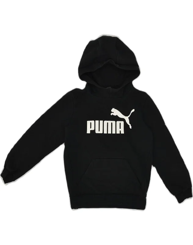 men's zip-up hoodie for hiking -PUMA Boys Graphic Hoodie Jumper 9-10 Years Medium Black Cotton