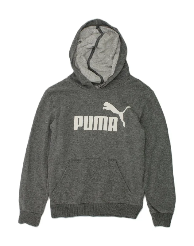 men's hoodie for school wear -PUMA Boys Graphic Hoodie Jumper 9-10 Years Medium  Grey Cotton