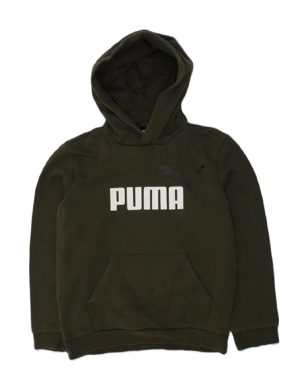 men's hoodie with designs -PUMA Boys Graphic Hoodie Jumper UK 11-12 Years Khaki Cotton