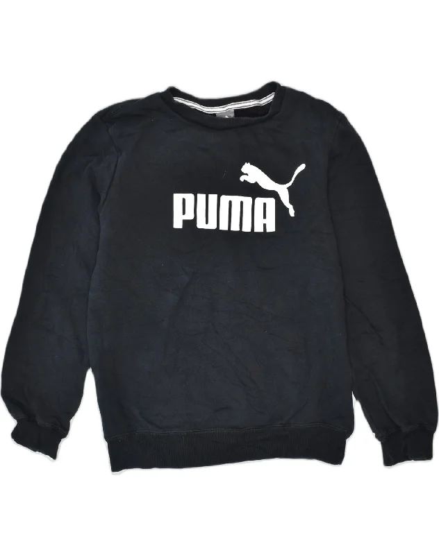 men's hoodie for layering in cold -PUMA Boys Graphic Sweatshirt Jumper 11-12 Years Black Cotton Sports