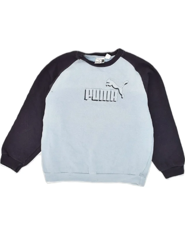 men's oversized hoodie sweatshirt -PUMA Boys Graphic Sweatshirt Jumper 11-12 Years Blue Colourblock Cotton