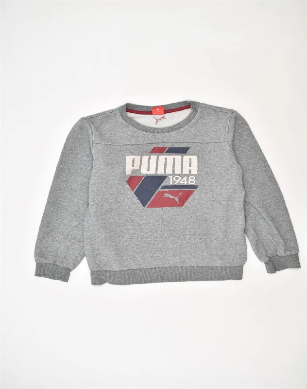 men's pullover hoodie with pockets -PUMA Boys Graphic Sweatshirt Jumper 11-12 Years Grey Cotton