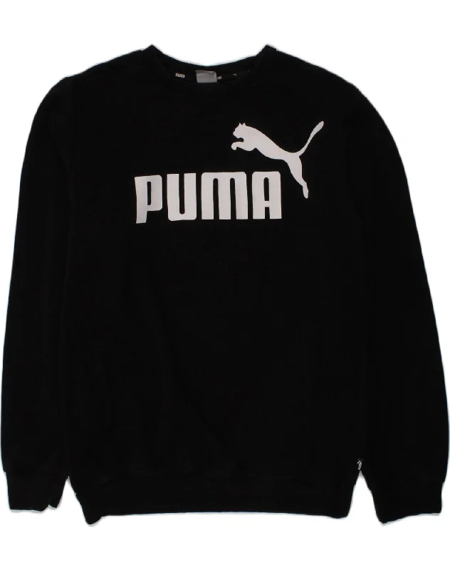 men's athletic fit sweatshirts -PUMA Boys Graphic Sweatshirt Jumper 13-14 Years Black Cotton