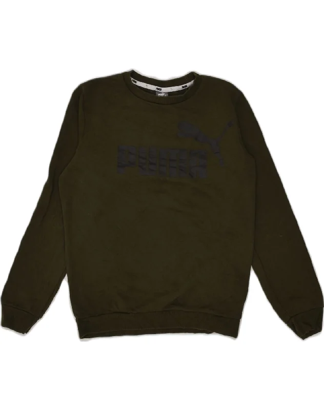 men's printed fleece sweatshirts -PUMA Boys Graphic Sweatshirt Jumper 13-14 Years Green Cotton