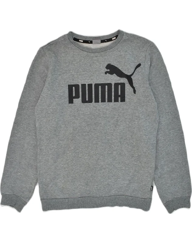 men's casual sweatshirts -PUMA Boys Graphic Sweatshirt Jumper 13-14 Years Grey Cotton