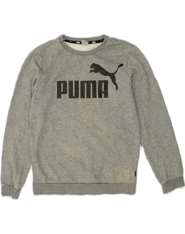 men's casual zip-up hoodies -PUMA Boys Graphic Sweatshirt Jumper 13-14 Years Grey Cotton