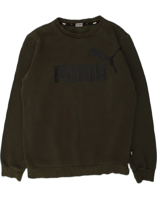 men's long sleeve hoodie -PUMA Boys Graphic Sweatshirt Jumper 13-14 Years Khaki Cotton