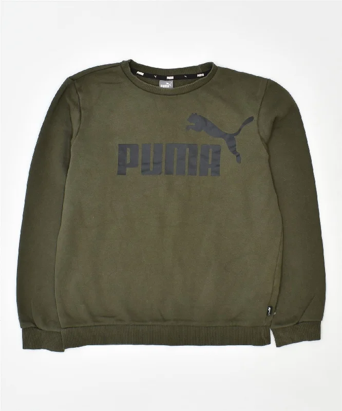 men's hoodie for school wear -PUMA Boys Graphic Sweatshirt Jumper 13-14 Years Khaki Cotton