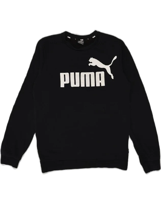 men's hoodie for chilly evenings -PUMA Boys Graphic Sweatshirt Jumper 13-14 Years Navy Blue Cotton