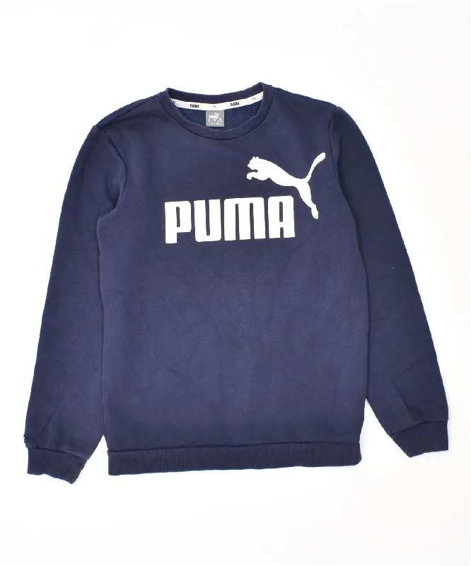 men's lightweight cotton hoodie -PUMA Boys Graphic Sweatshirt Jumper 13-14 Years Navy Blue Cotton