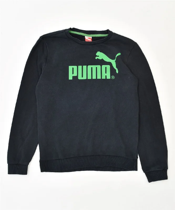 men's graphic hoodies -PUMA Boys Graphic Sweatshirt Jumper 13-14 Years UK 32/34 Navy Blue Cotton