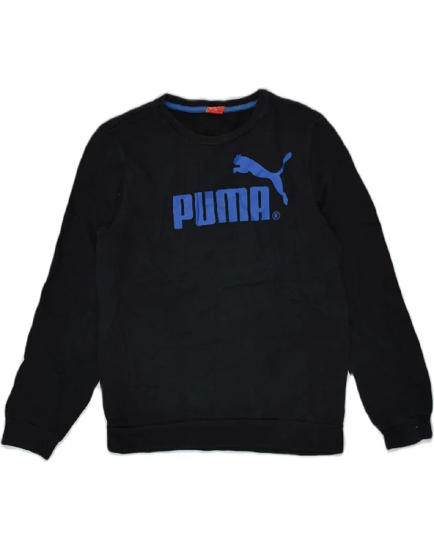 men's trendy oversized hoodies -PUMA Boys Graphic Sweatshirt Jumper 14-15 Years Navy Blue Cotton