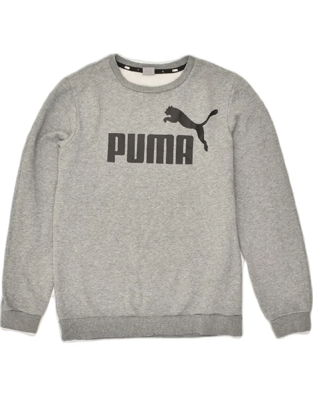 men's pullover hoodies -PUMA Boys Graphic Sweatshirt Jumper 15-16 Years 2XL Grey Cotton