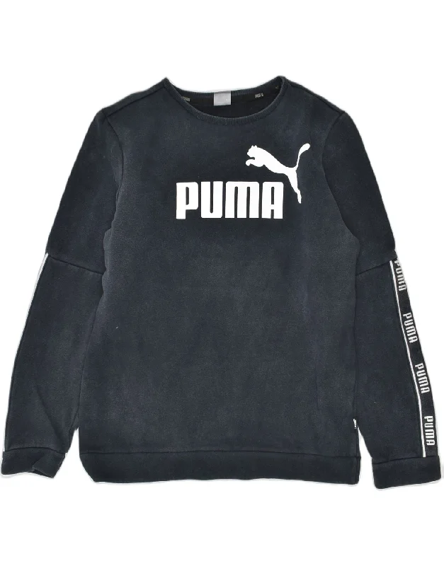 men's lightweight cotton hoodie -PUMA Boys Graphic Sweatshirt Jumper 15-16 Years Black Cotton