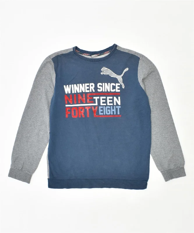 men's athletic fit sweatshirts -PUMA Boys Graphic Sweatshirt Jumper 15-16 Years Blue Cotton