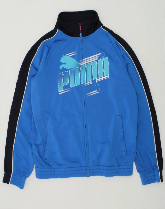 men's winter coats with fur -PUMA Boys Graphic Tracksuit Top Jacket 11-12 Years Large Blue Polyester