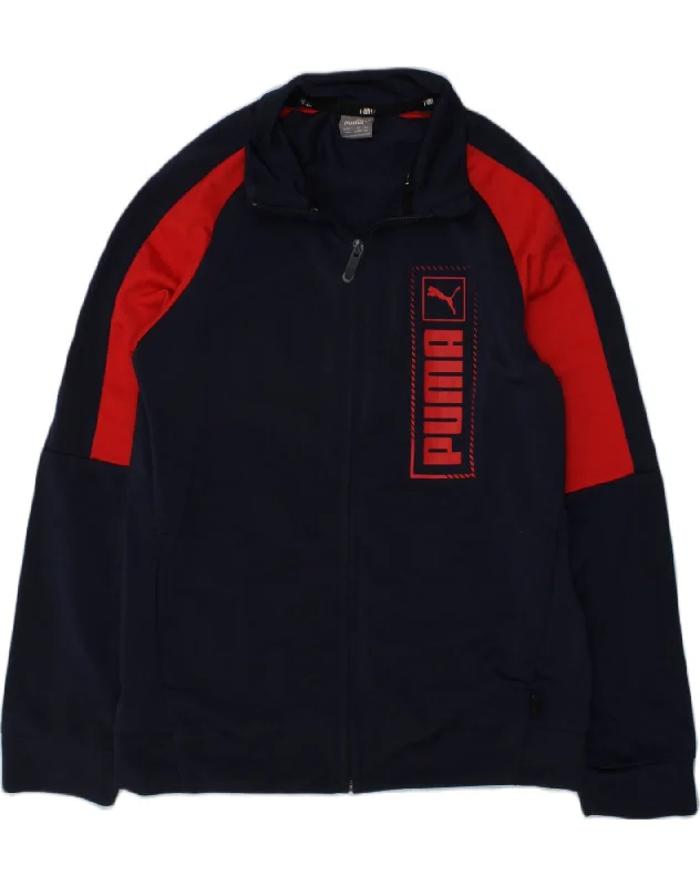 men's rain-resistant jackets -PUMA Boys Graphic Tracksuit Top Jacket 11-12 Years Navy Blue Polyester