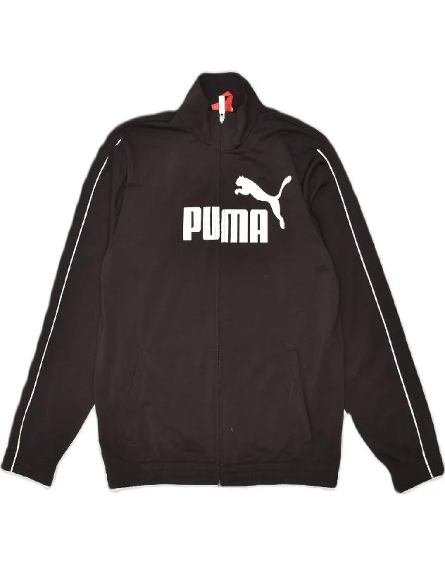 men's custom jackets -PUMA Boys Graphic Tracksuit Top Jacket 13-14 Years Black Polyester