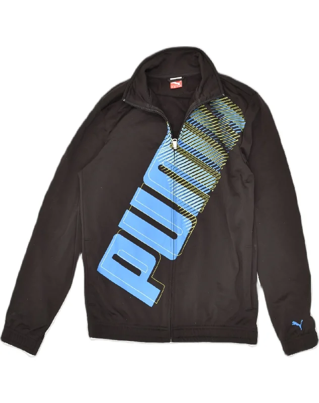 men's zip-up jackets -PUMA Boys Graphic Tracksuit Top Jacket 13-14 Years Black Polyester