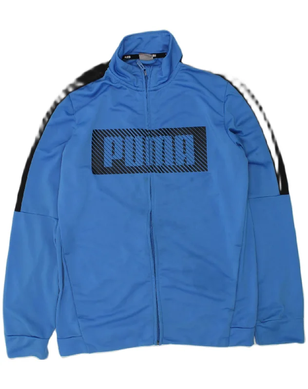 men's slim fit leather jackets -PUMA Boys Graphic Tracksuit Top Jacket 13-14 Years Blue