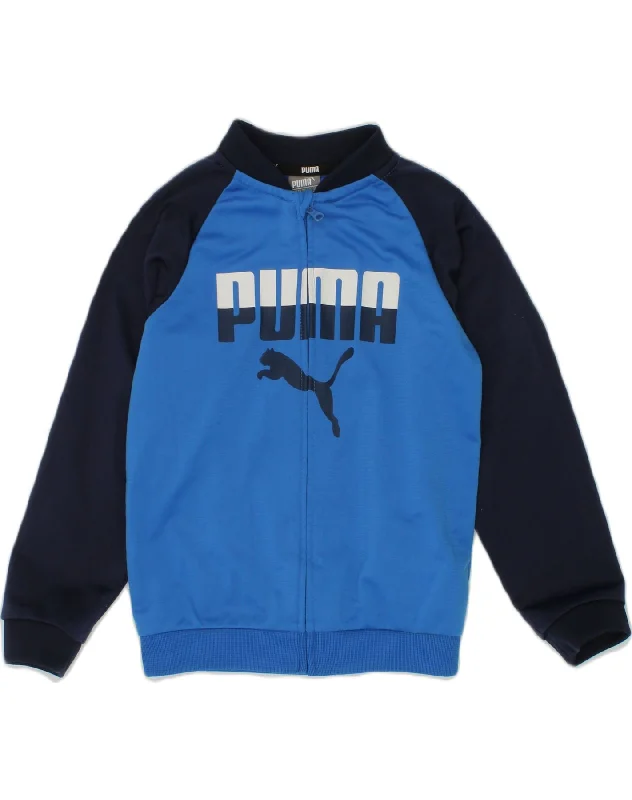 men's parka jackets with fur -PUMA Boys Graphic Tracksuit Top Jacket 3-4 Years Blue Colourblock