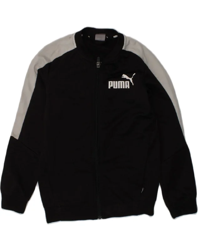 men's warm parkas for winter -PUMA Boys Graphic Tracksuit Top Jacket 7-8 Years Black Polyester