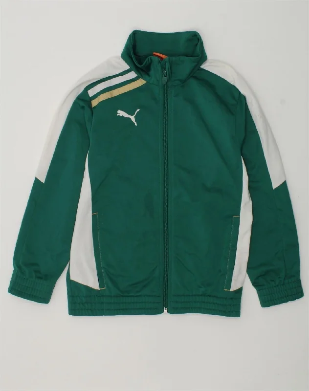 men's sports jackets for work -PUMA Boys Graphic Tracksuit Top Jacket 7-8 Years Small Green Colourblock