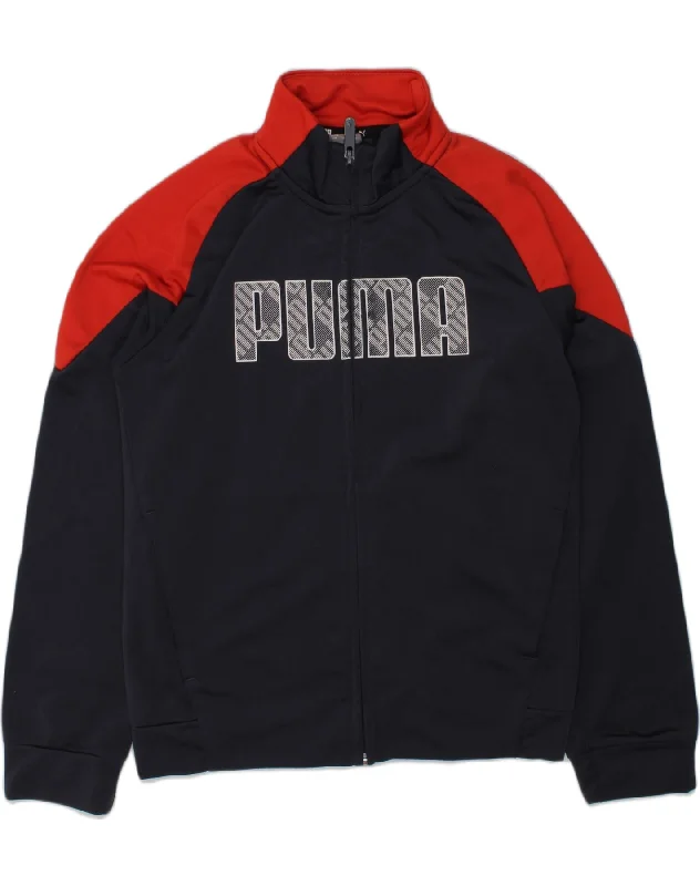 men's comfortable fleece jackets -PUMA Boys Graphic Tracksuit Top Jacket 9-10 Years Navy Blue Colourblock