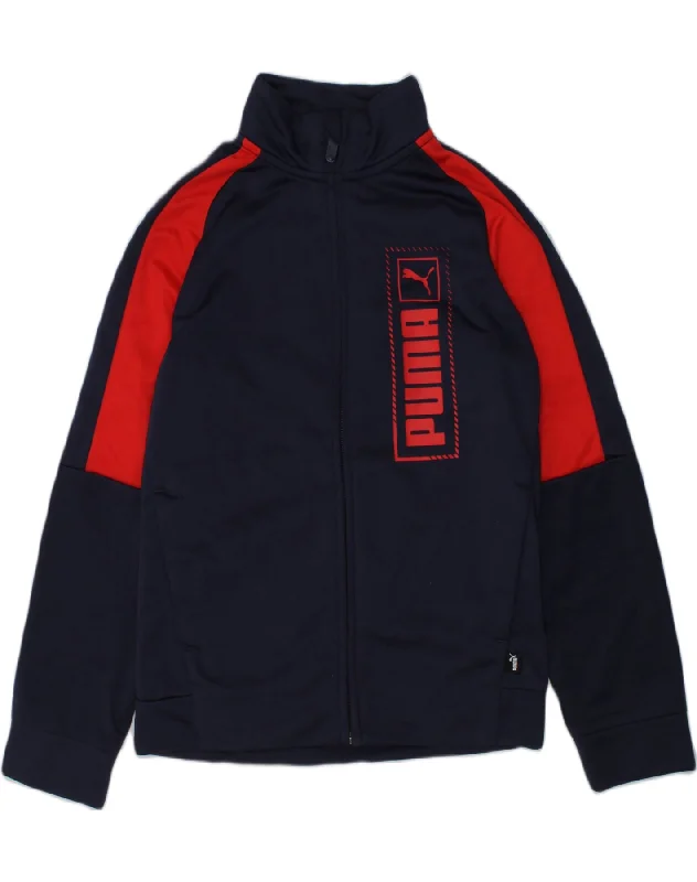 men's sports jackets -PUMA Boys Graphic Tracksuit Top Jacket 9-10 Years Small  Navy Blue