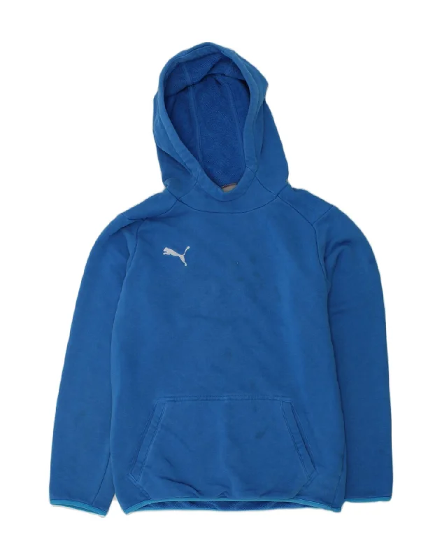 men's hoodie for hiking -PUMA Boys Hoodie Jumper 11-12 Years Blue Cotton