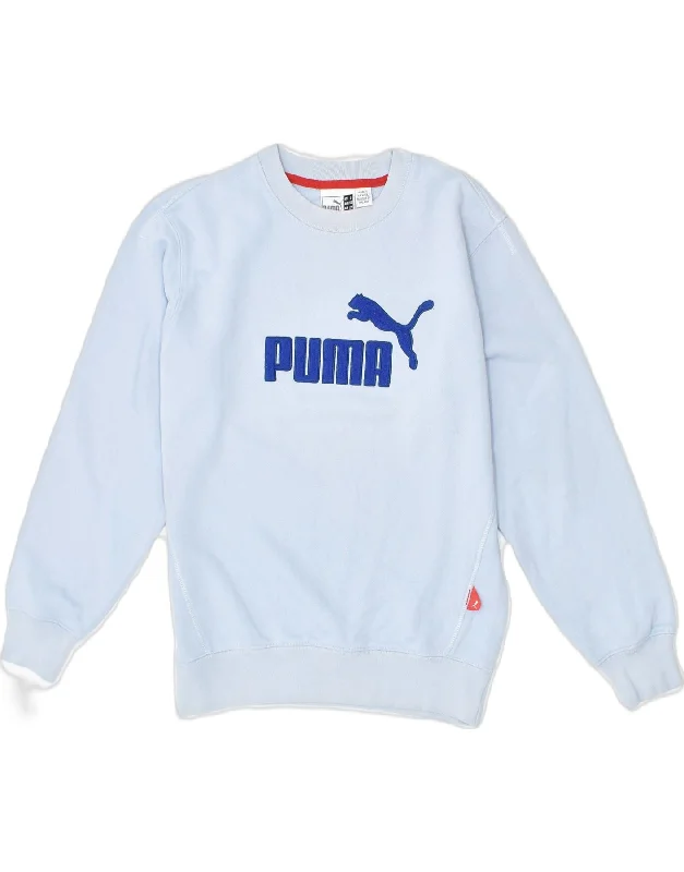 men's graphic design hoodie sweatshirts -PUMA Boys Loose Fit Graphic Sweatshirt Jumper 13-14 Years Blue Cotton