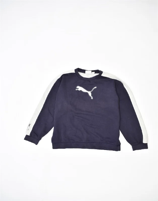 men's thick hoodies for winter -PUMA Boys Loose Fit Graphic Sweatshirt Jumper 13-14 Years Navy Blue Cotton