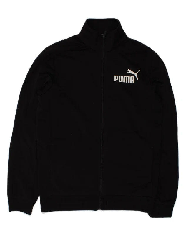 men's casual outerwear jackets -PUMA Boys Tracksuit Top Jacket 13-14 Years Black Polyester