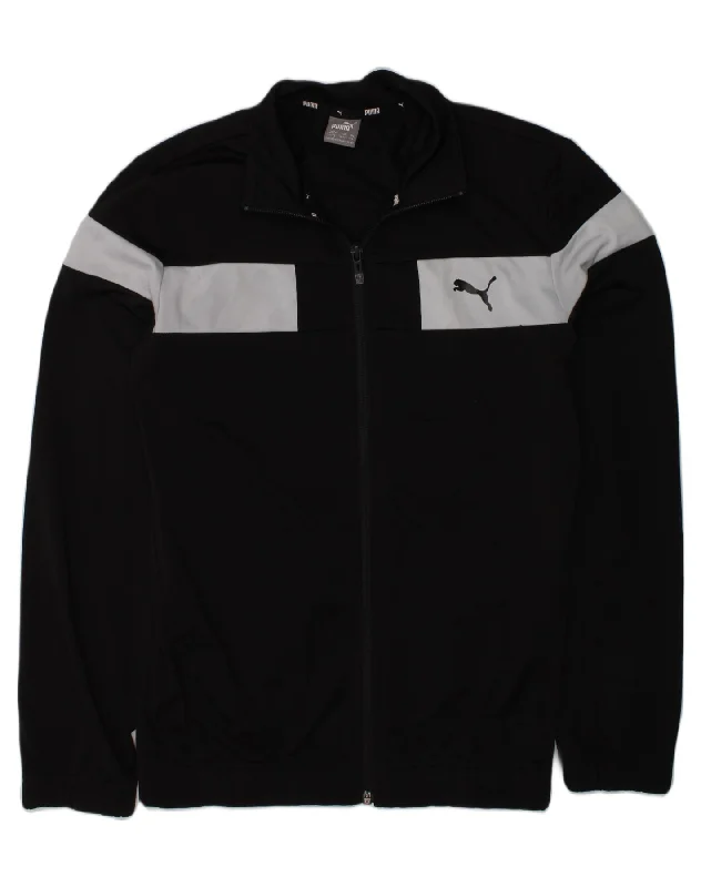 men's waterproof jackets -PUMA Boys Tracksuit Top Jacket 13-14 Years Black Polyester