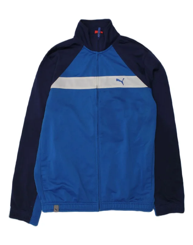 men's fleece-lined jackets -PUMA Boys Tracksuit Top Jacket 13-14 Years Blue Colourblock