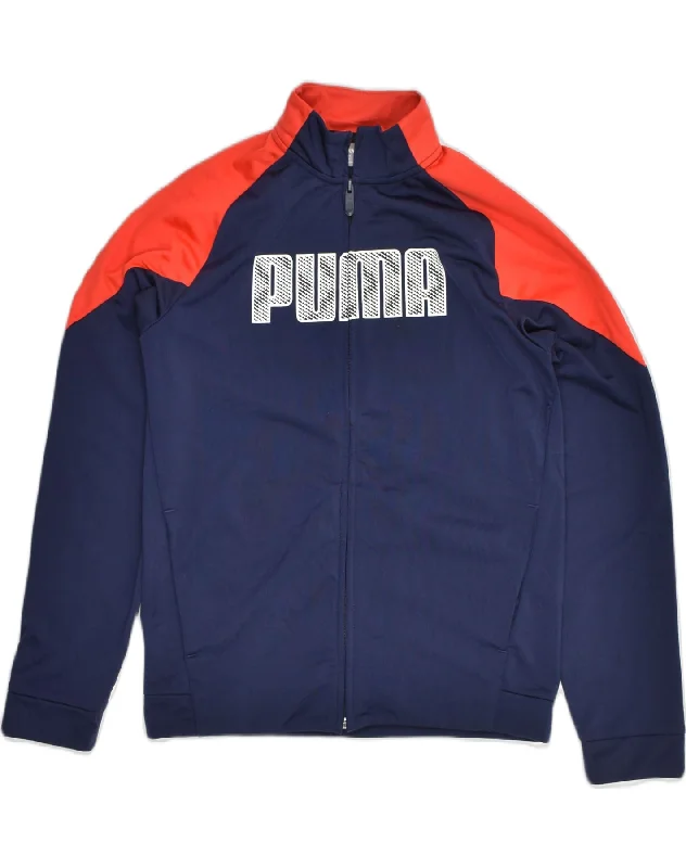 men's workwear jackets -PUMA Boys Tracksuit Top Jacket 13-14 Years Navy Blue Colourblock Polyester