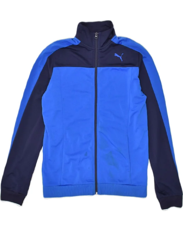 men's outerwear jackets for hiking -PUMA Boys Tracksuit Top Jacket 15-16 Years Blue Colourblock Polyester