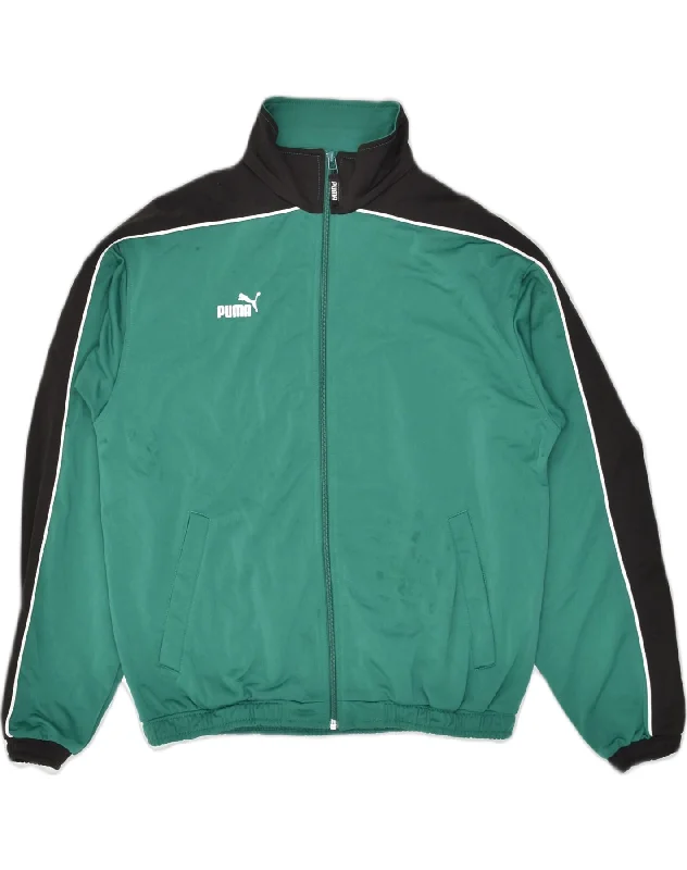 men's winter jackets -PUMA Boys Tracksuit Top Jacket 15-16 Years Green Colourblock Polyester