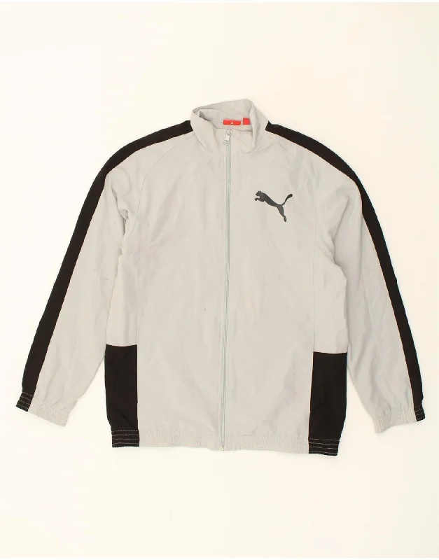 men's warm and insulated jackets -PUMA Boys Tracksuit Top Jacket 15-16 Years Grey Colourblock Polyester