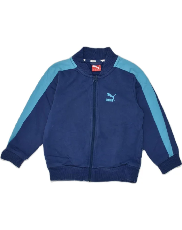 men's fashionable jackets -PUMA Boys Tracksuit Top Jacket 2-3 Years Navy Blue Colourblock Cotton