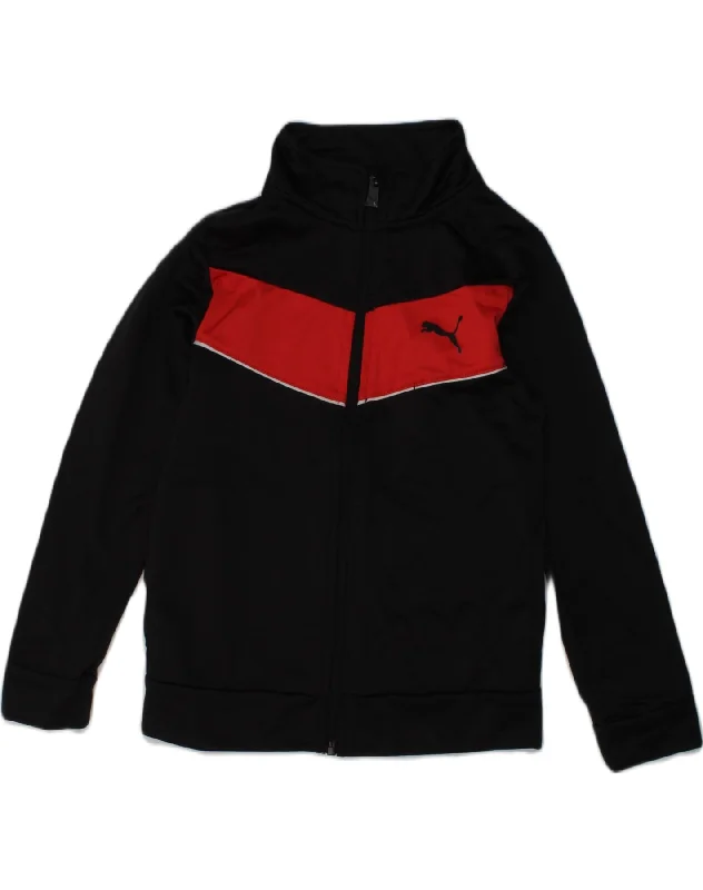 men's insulated jackets -PUMA Boys Tracksuit Top Jacket 6-7 Years Black Colourblock Polyester